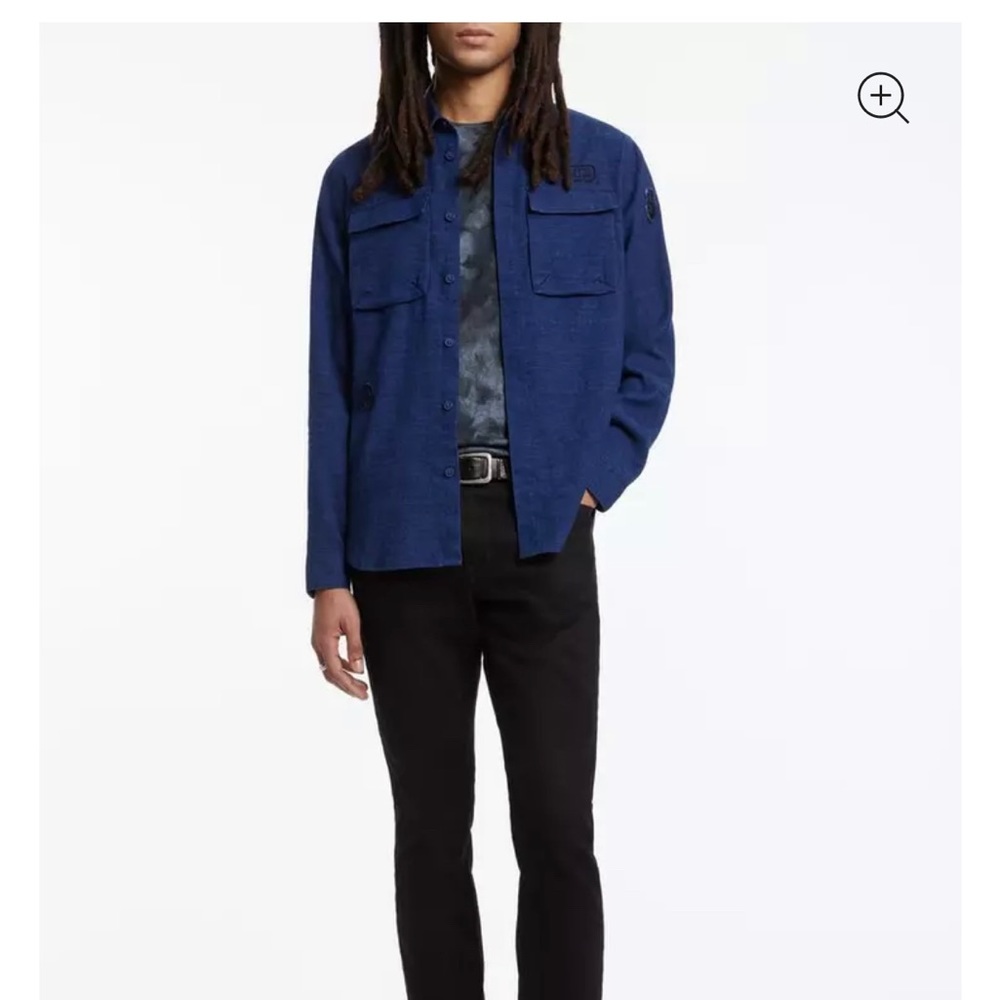 NWT JOHN VARVATOS FREDDY SHIRT JACKET BLUE LINEN size M gorpcore utility